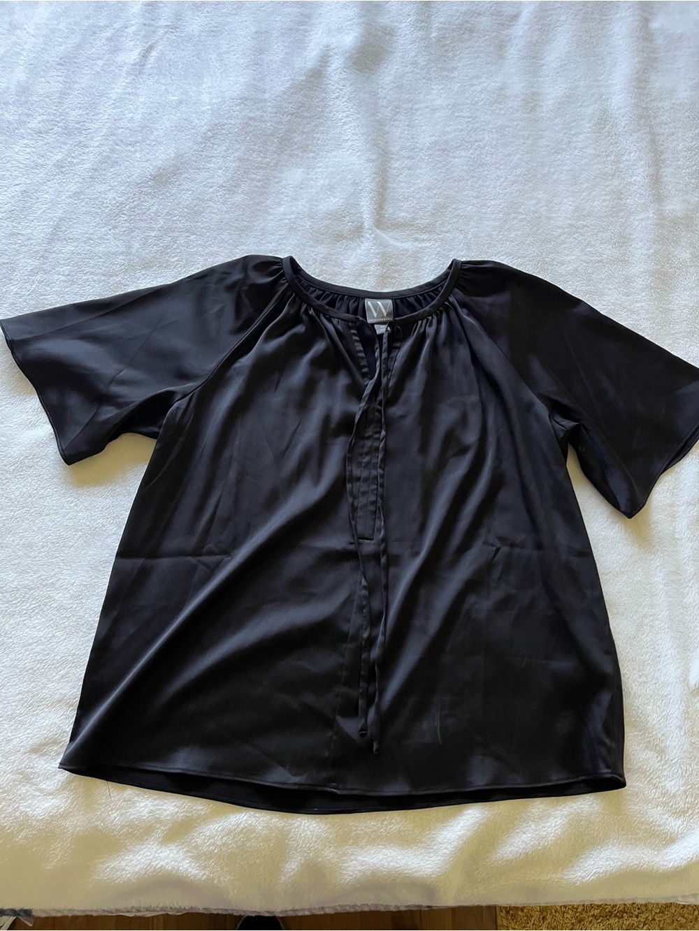 Worthington Black Short-Sleeve Tie-Front Blouse